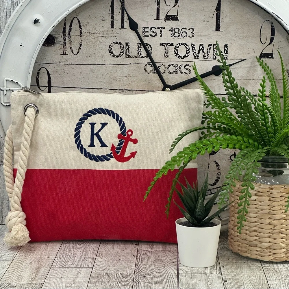 SUN Nautical Themed Blue Initial K Large Sea Bag & Rope Wristlet With Red Anchor - Picture 2 of 15